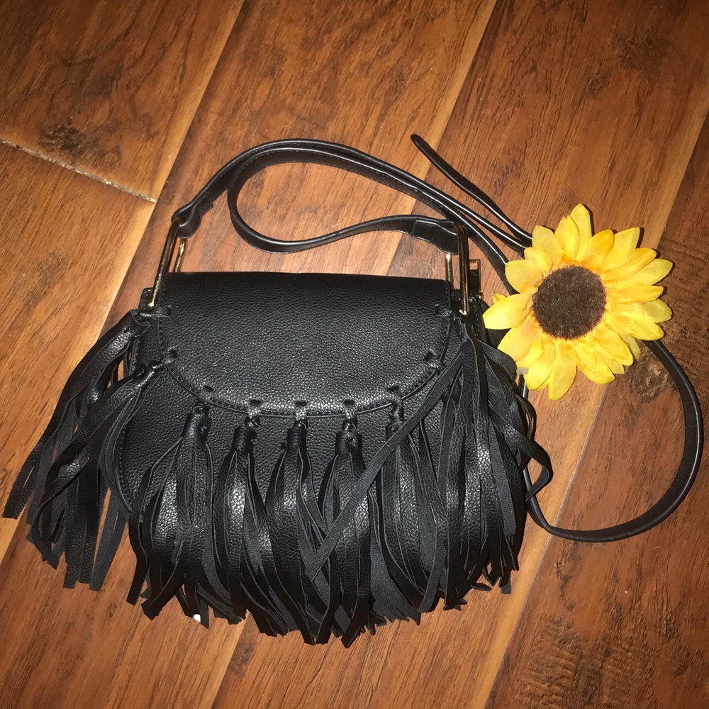 Small black crossbody with fringe